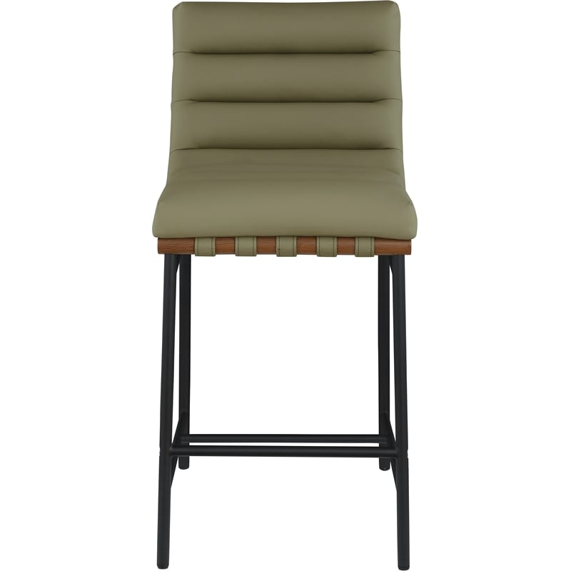Pemberly Row Contemporary Soft Olive Green Vegan Leather Counter Stool