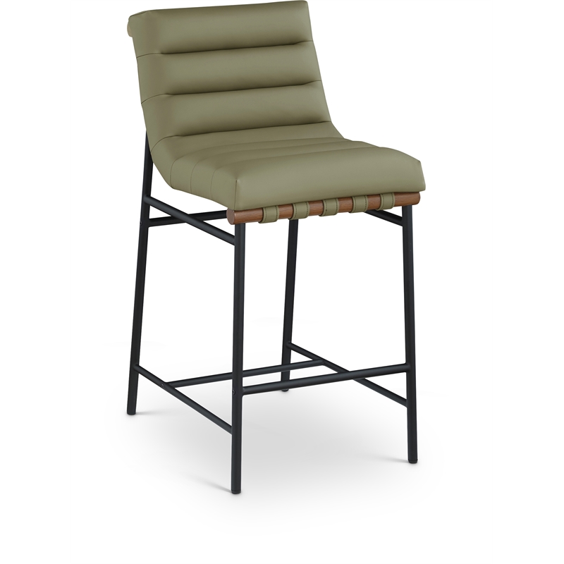 Pemberly Row Contemporary Soft Olive Green Vegan Leather Counter Stool