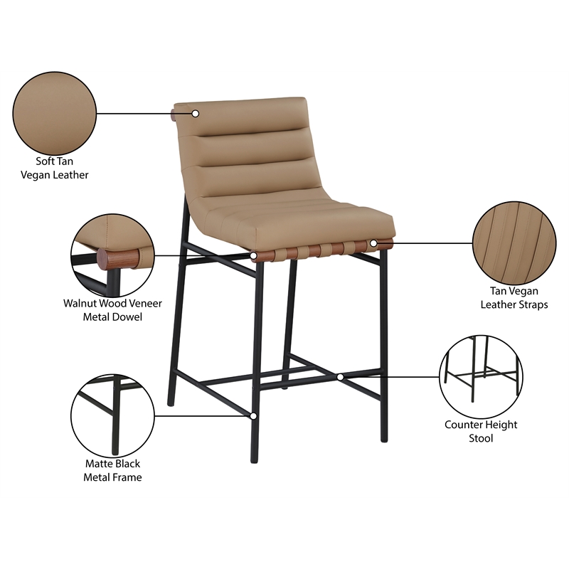 Pemberly Row Contemporary Soft Tan Vegan Leather Counter Stool
