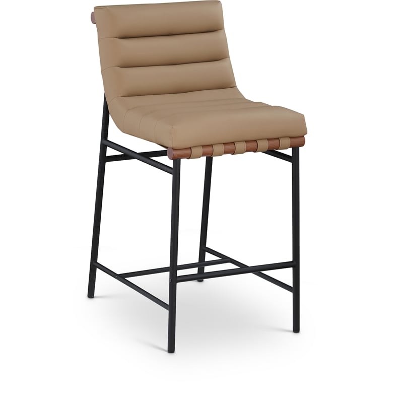 Pemberly Row Contemporary Soft Tan Vegan Leather Counter Stool