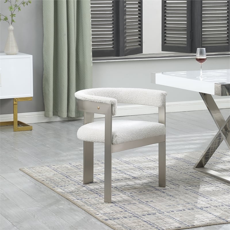 Pemberly Row Contemporary Cream Boucle Fabric Dining Chair (Set of 2)