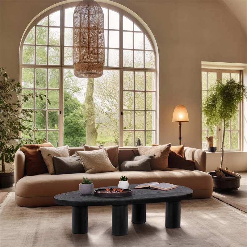 Pemberly Row Engineered Wood Contemporary Black Coffee Table