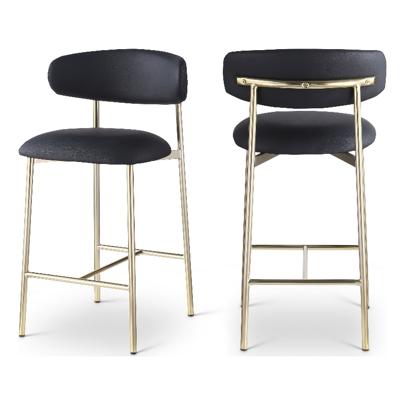Pemberly Row Contemporary Black Vegan Leather Counter Stool (Set of 2)