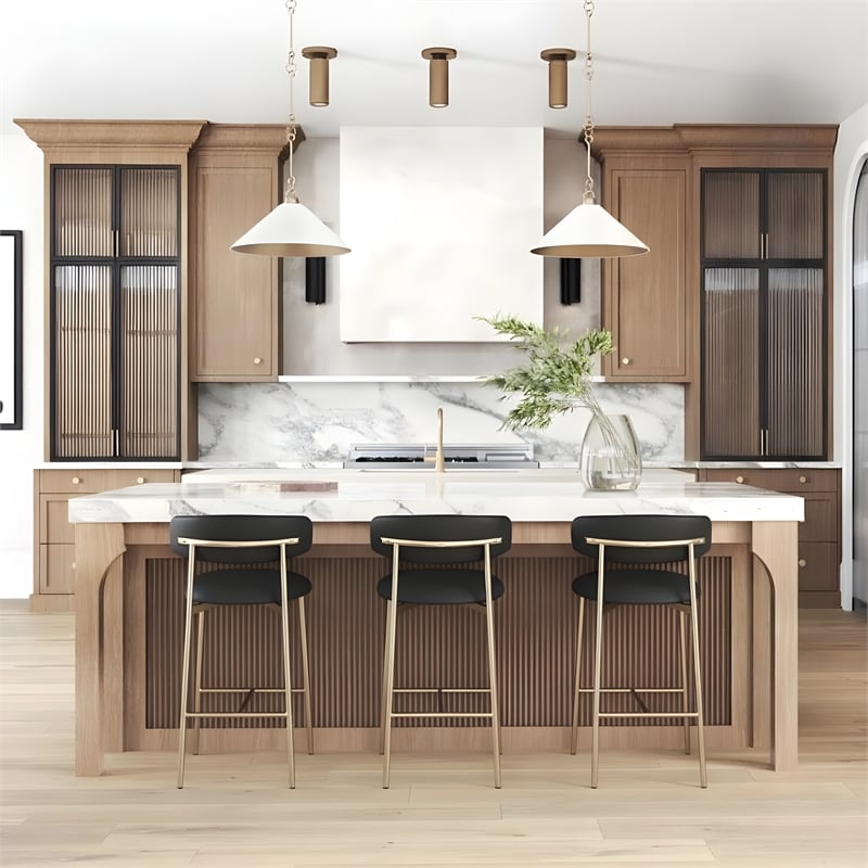 Pemberly Row Contemporary Black Vegan Leather Counter Stool (Set of 2)