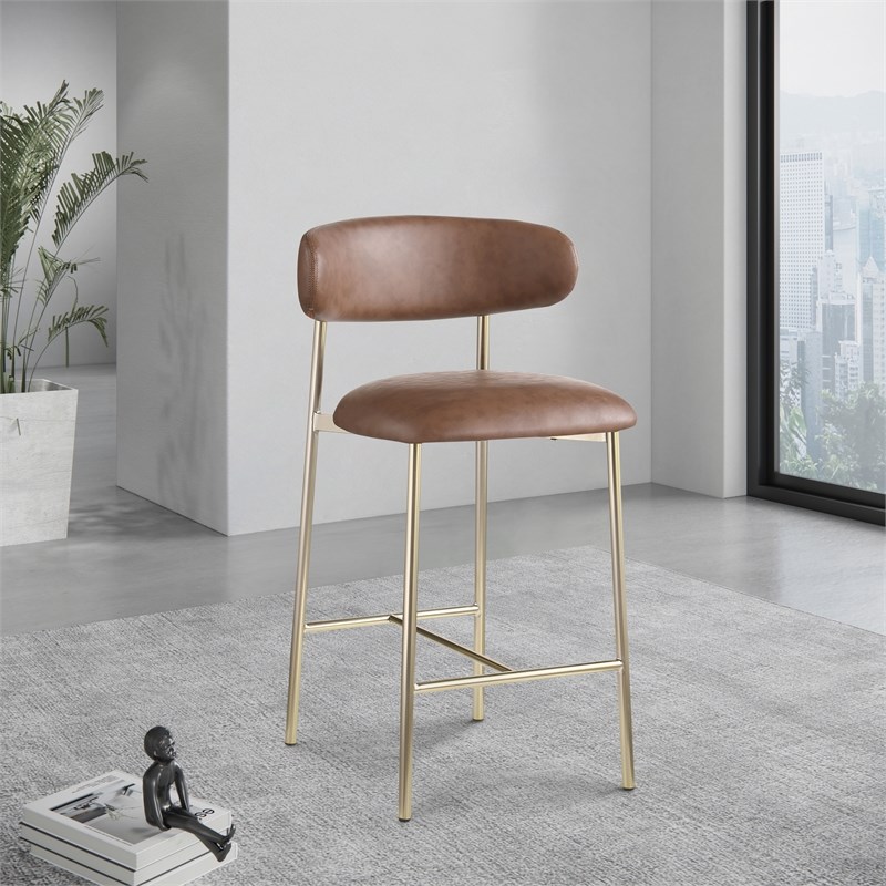 Pemberly Row Contemporary Brown Vegan Leather Counter Stool (Set of 2)