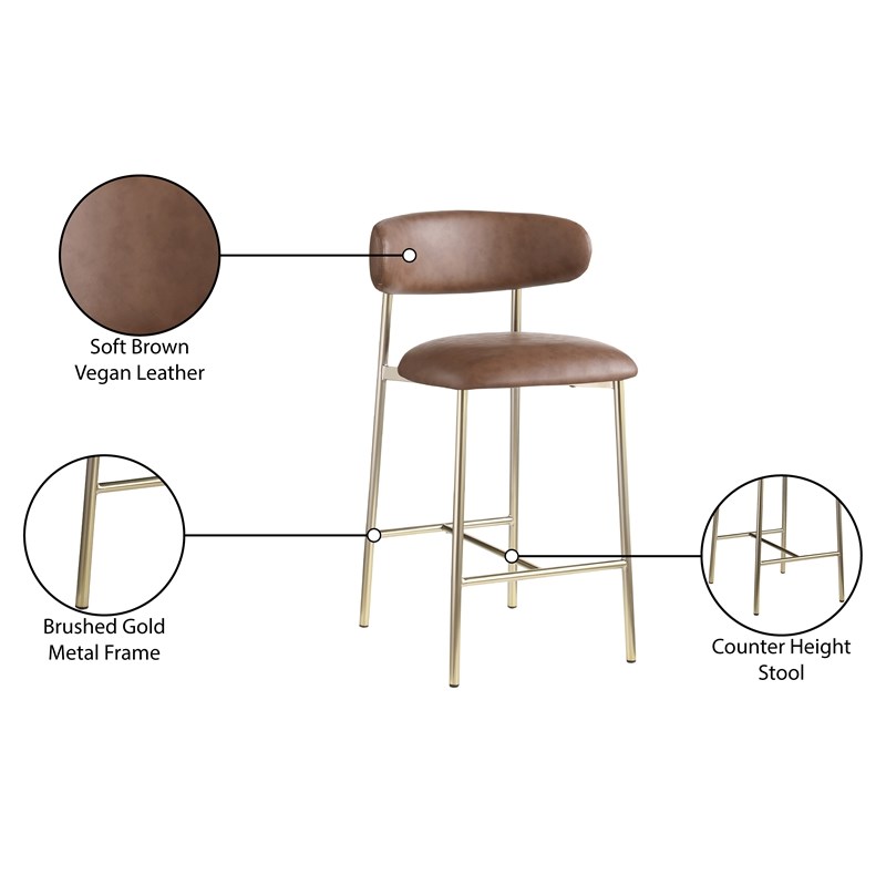 Pemberly Row Contemporary Brown Vegan Leather Counter Stool (Set of 2)