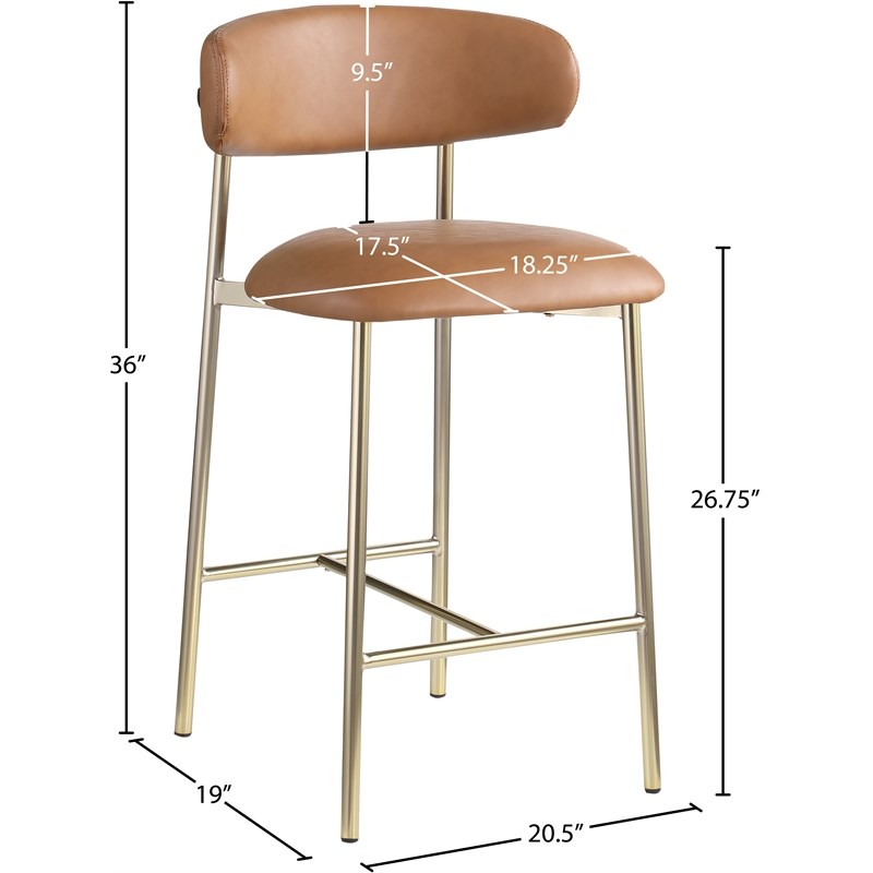 Pemberly Row Contemporary Cognac Vegan Leather Counter Stool (Set of 2)
