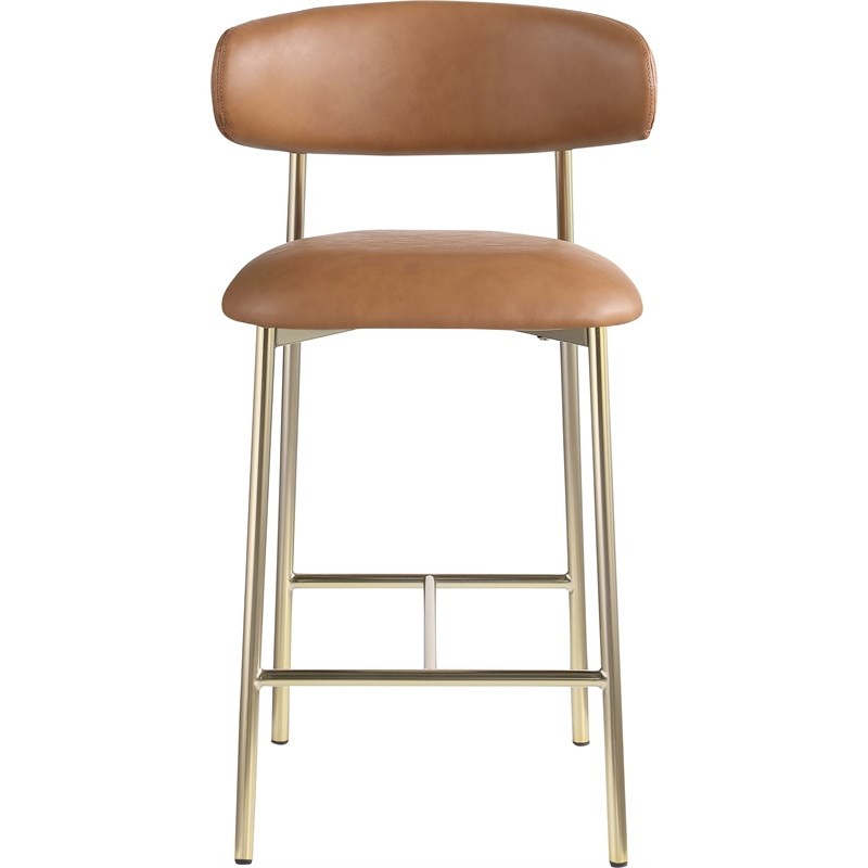 Pemberly Row Contemporary Cognac Vegan Leather Counter Stool (Set of 2)