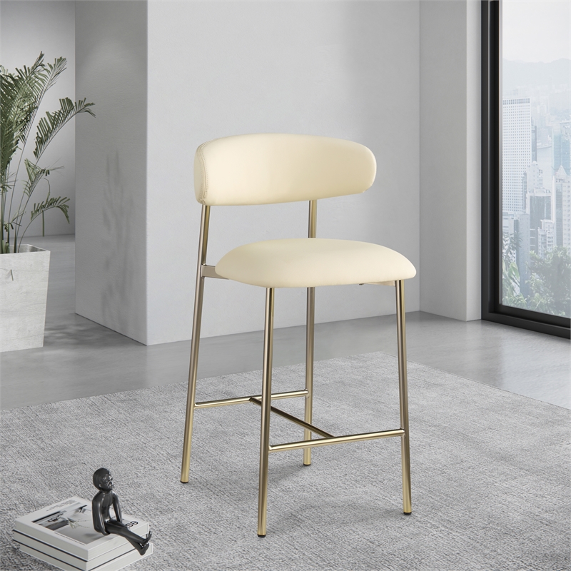 Pemberly Row Contemporary Cream Vegan Leather Counter Stool (Set of 2)