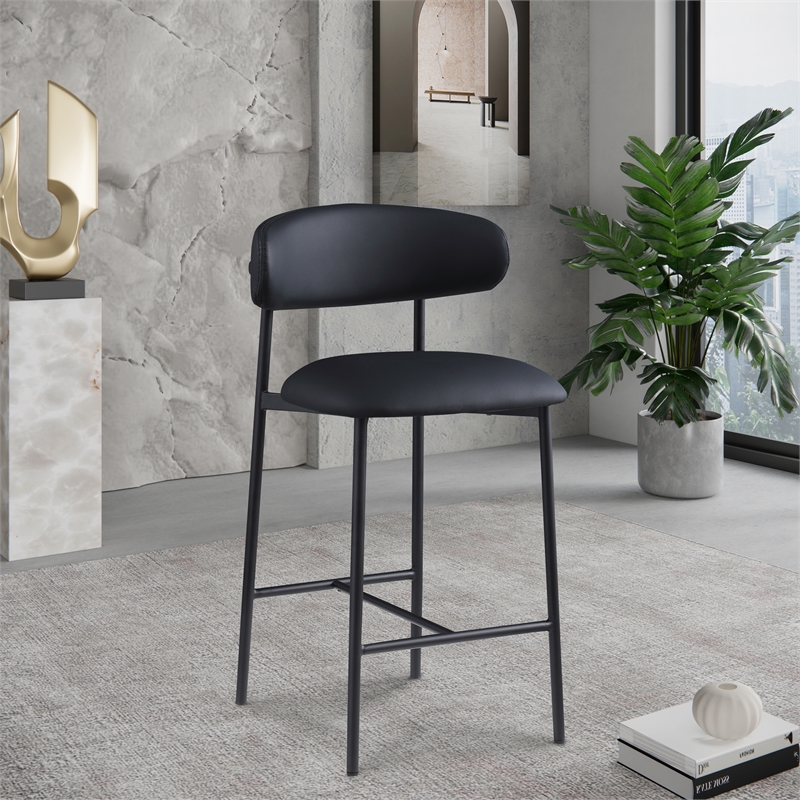 Pemberly Row Contemporary Black Vegan Leather Counter Stool (Set of 2)