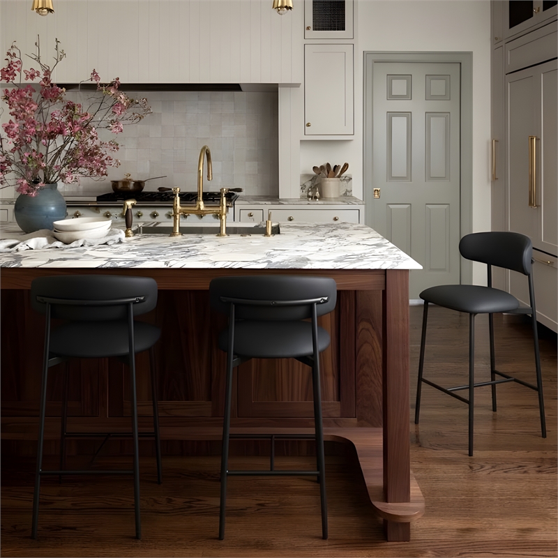 Pemberly Row Contemporary Black Vegan Leather Counter Stool (Set of 2)