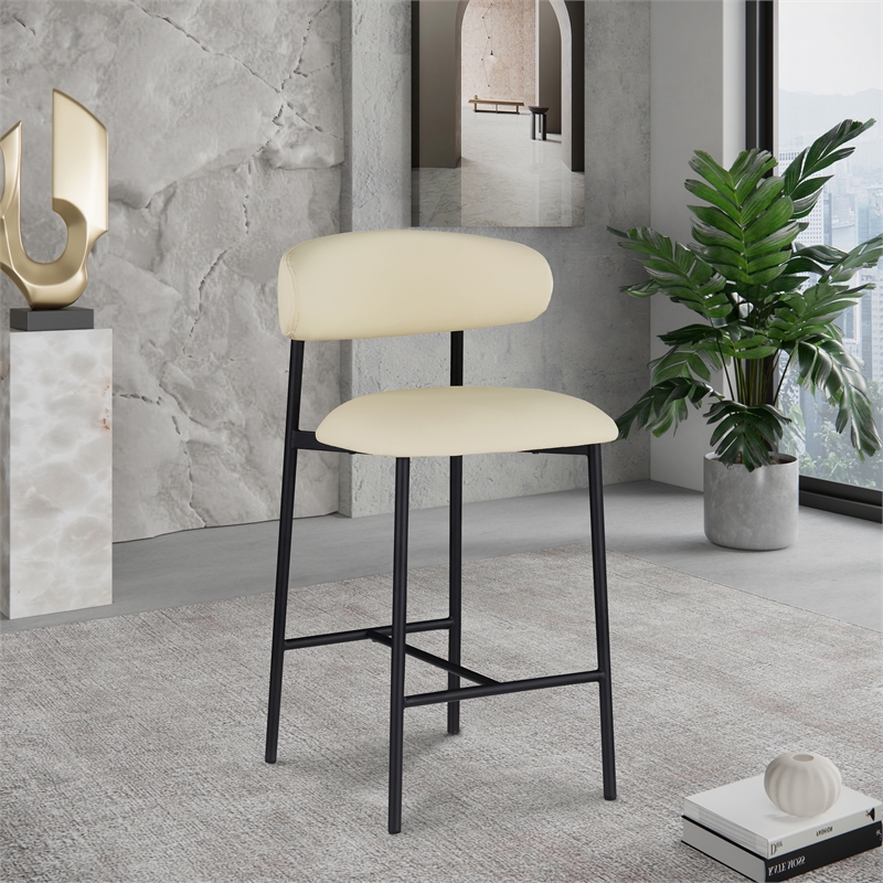 Pemberly Row Contemporary Cream Vegan Leather Counter Stool (Set of 2)