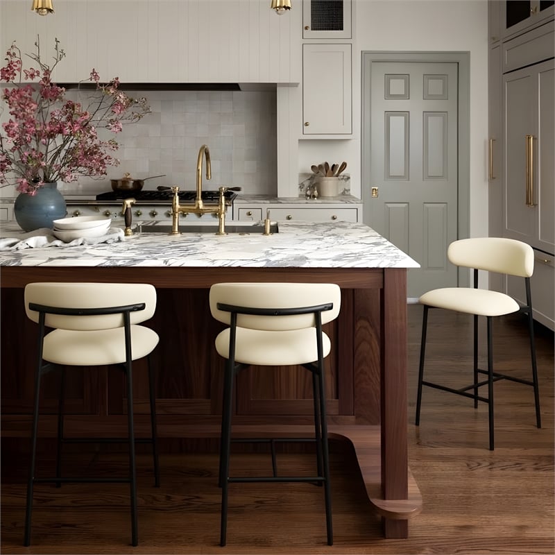 Pemberly Row Contemporary Cream Vegan Leather Counter Stool (Set of 2)
