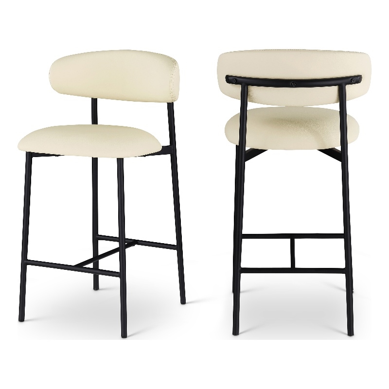 Pemberly Row Contemporary Cream Vegan Leather Counter Stool (Set of 2)
