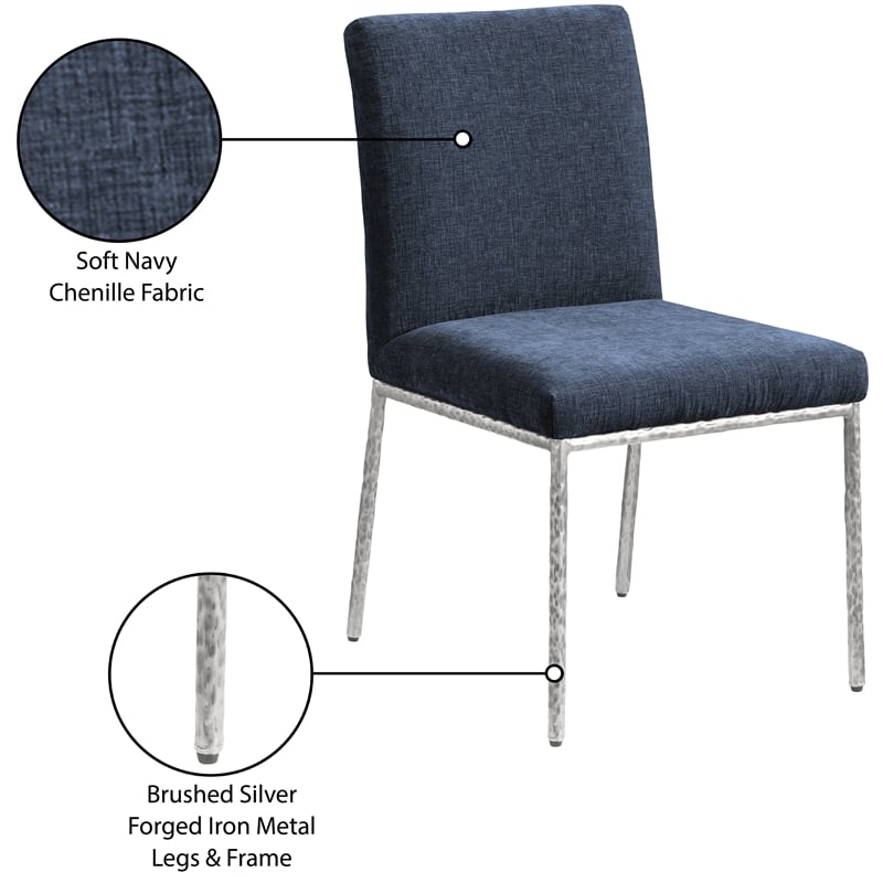Pemberly Row Navy Chenille Fabric Dining Side Chair (Set of 2)