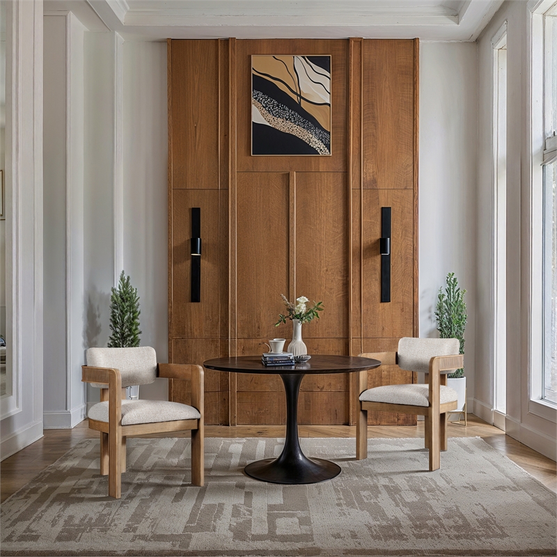 Pemberly Row Beige Linen Textured Fabric Dining Chair (Set of 2)