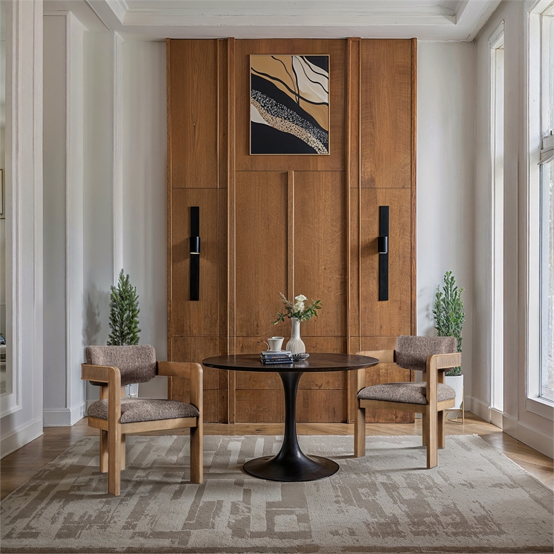 Pemberly Row Brown Linen Textured Fabric Dining Chair (Set of 2)