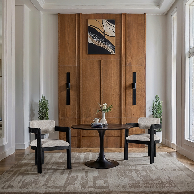 Pemberly Row Beige Linen Textured Fabric Dining Chair (Set of 2)