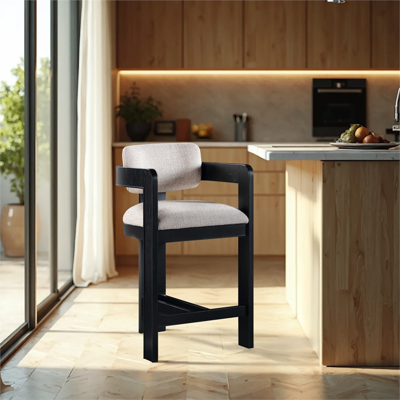 Pemberly Row Contemporary Beige Linen Textured Polyester Fabric Stool