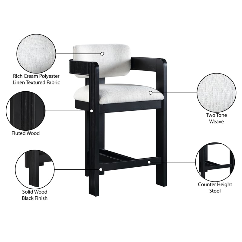 Pemberly Row Contemporary Cream Linen Textured Polyester Fabric Stool