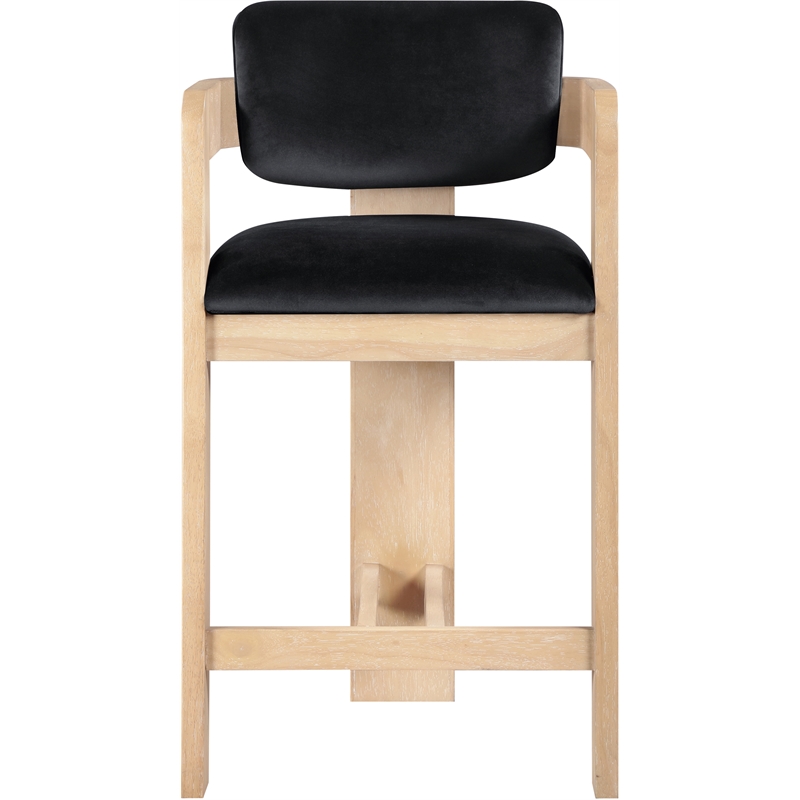 Pemberly Row Contemporary Solid Wood Frame Black Ultra Luxe Velvet Stool
