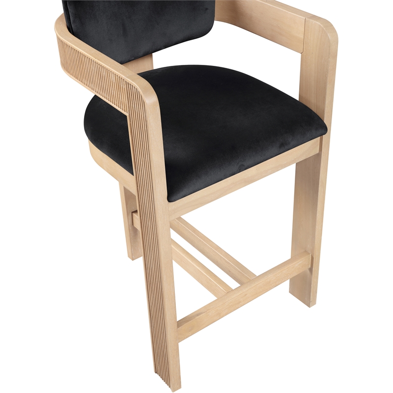 Pemberly Row Contemporary Solid Wood Frame Black Ultra Luxe Velvet Stool