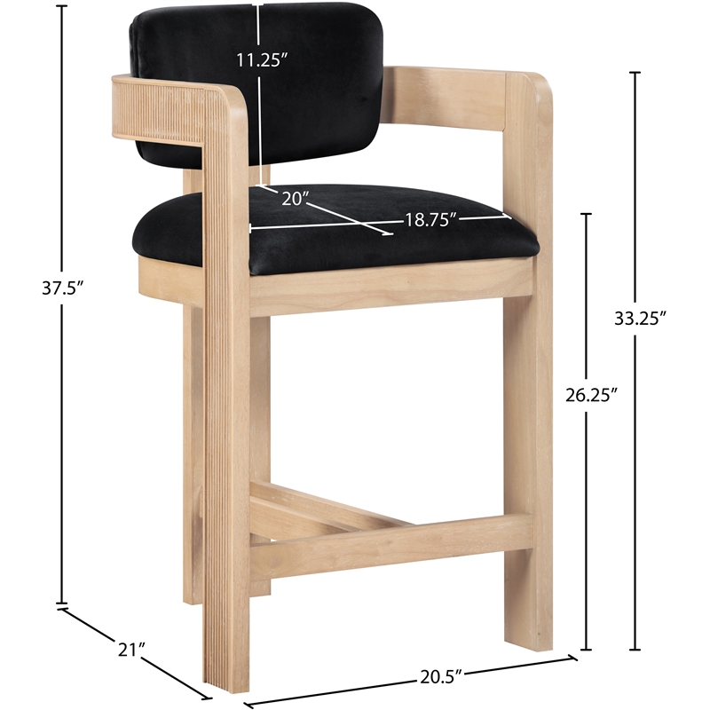 Pemberly Row Contemporary Solid Wood Frame Black Ultra Luxe Velvet Stool