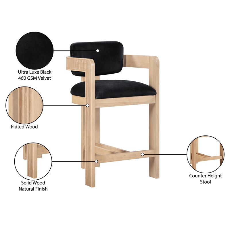Pemberly Row Contemporary Solid Wood Frame Black Ultra Luxe Velvet Stool