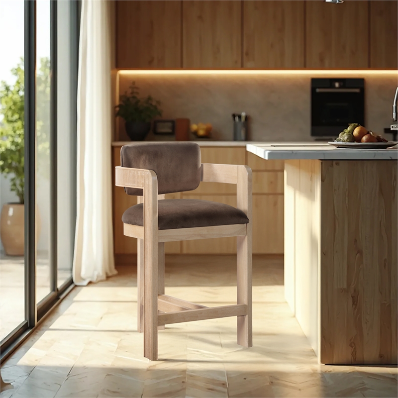 Pemberly Row Contemporary Solid Wood Frame Brown Ultra Luxe Velvet Stool