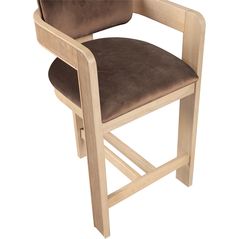 Pemberly Row Contemporary Solid Wood Frame Brown Ultra Luxe Velvet Stool