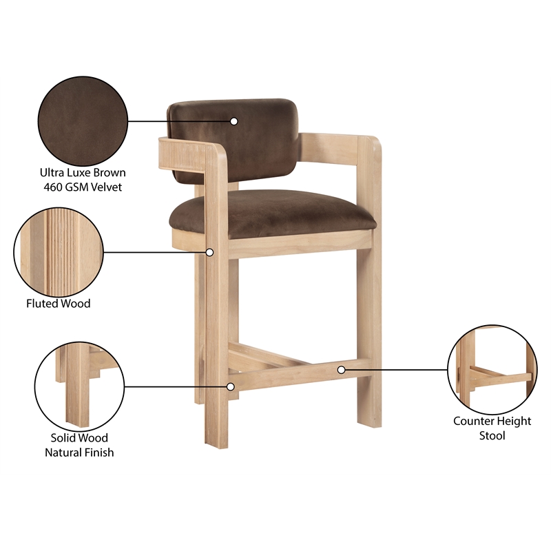 Pemberly Row Contemporary Solid Wood Frame Brown Ultra Luxe Velvet Stool