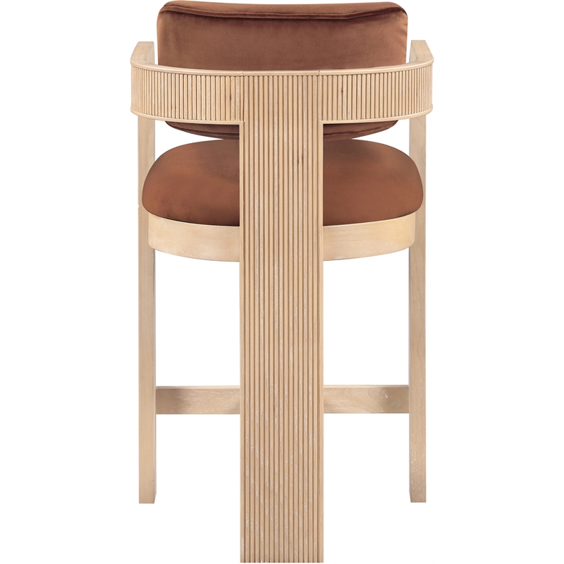Pemberly Row Contemporary Solid Wood Frame Cognac Ultra Luxe Velvet Stool