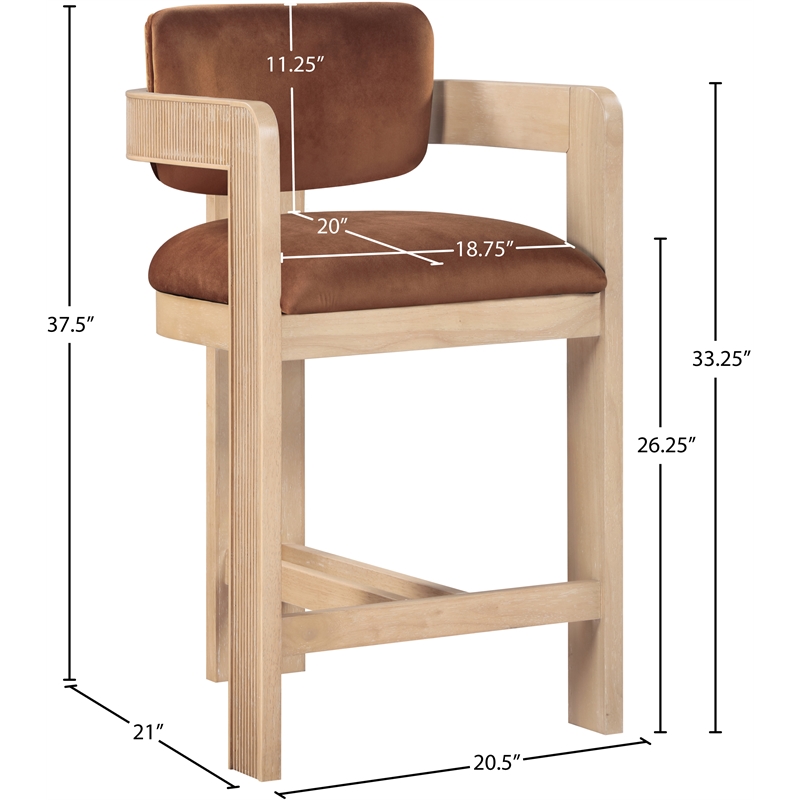 Pemberly Row Contemporary Solid Wood Frame Cognac Ultra Luxe Velvet Stool