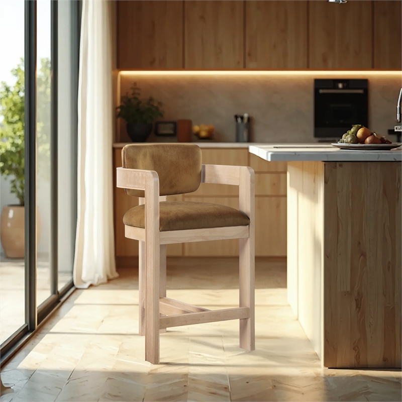 Pemberly Row Contemporary Solid Wood Frame Saddle Ultra Luxe Velvet Stool