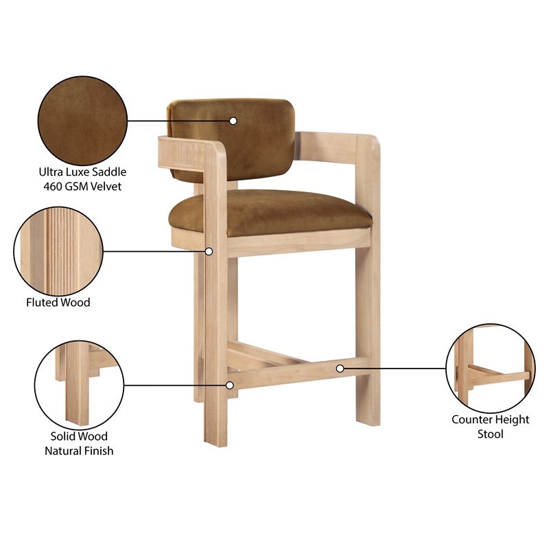 Pemberly Row Contemporary Solid Wood Frame Saddle Ultra Luxe Velvet Stool