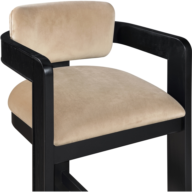 Pemberly Row Contemporary Solid Wood Frame Beige Ultra Luxe Velvet Stool