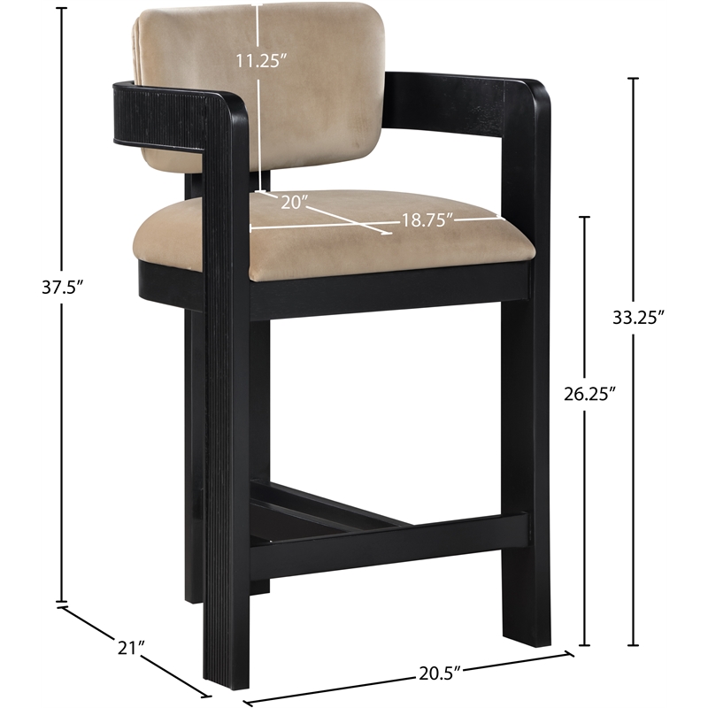 Pemberly Row Contemporary Solid Wood Frame Beige Ultra Luxe Velvet Stool