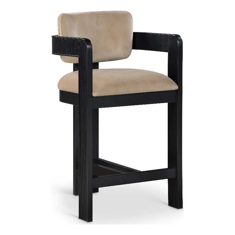 Pemberly Row Contemporary Solid Wood Frame Beige Ultra Luxe Velvet Stool