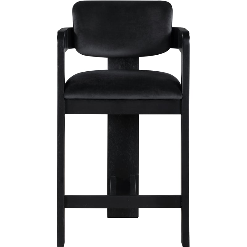 Pemberly Row Contemporary Solid Wood Frame Black Ultra Luxe Velvet Stool