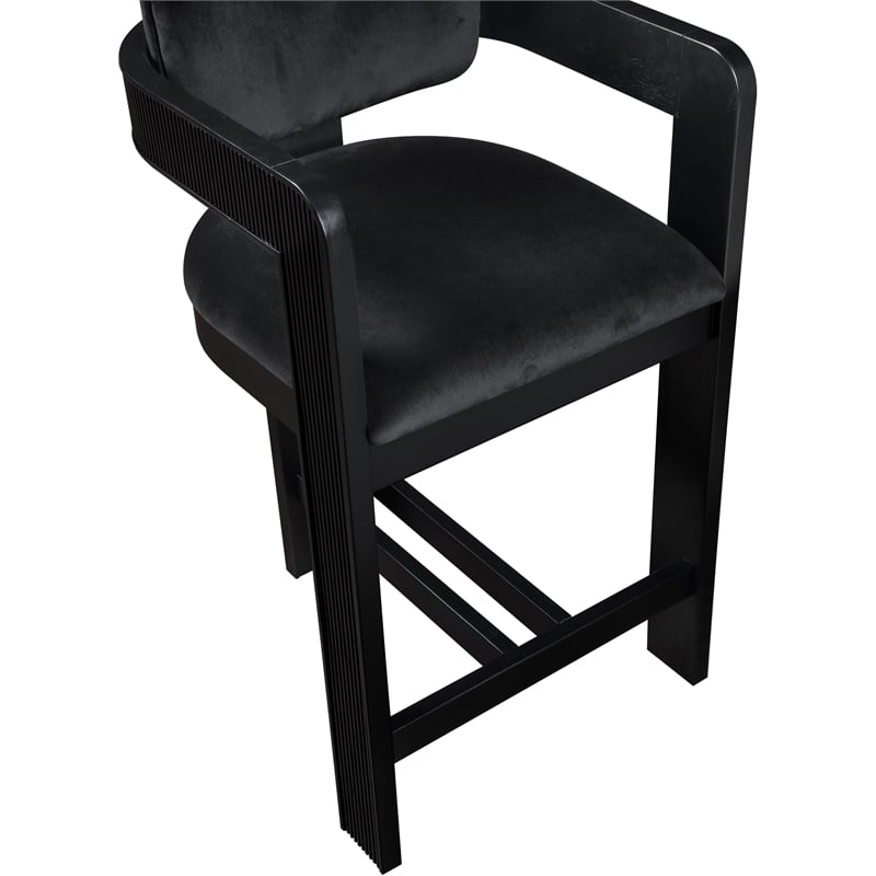 Pemberly Row Contemporary Solid Wood Frame Black Ultra Luxe Velvet Stool