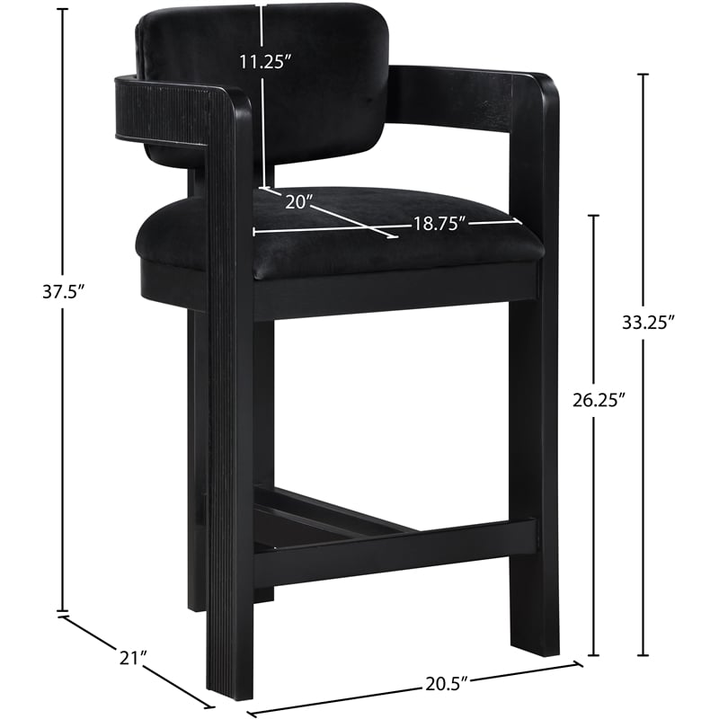 Pemberly Row Contemporary Solid Wood Frame Black Ultra Luxe Velvet Stool