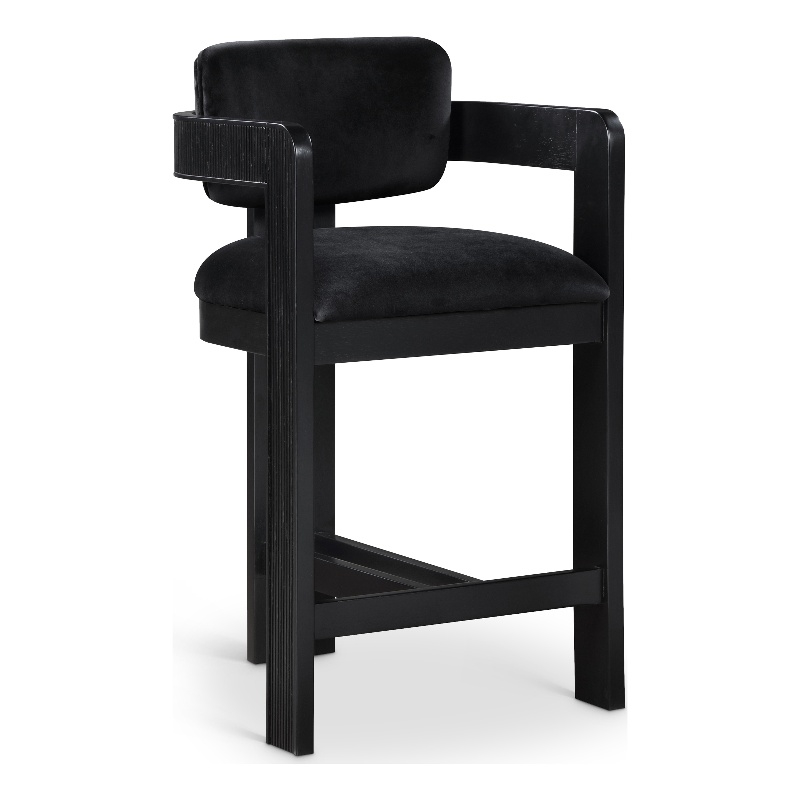 Pemberly Row Contemporary Solid Wood Frame Black Ultra Luxe Velvet Stool