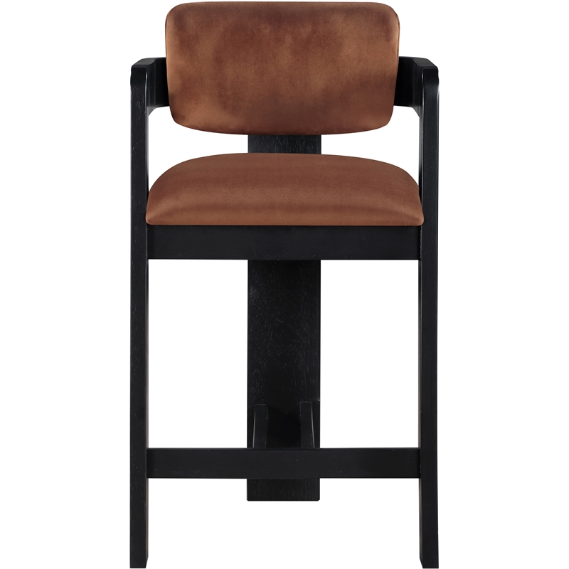Pemberly Row Contemporary Solid Wood Frame Cognac Ultra Luxe Velvet Stool