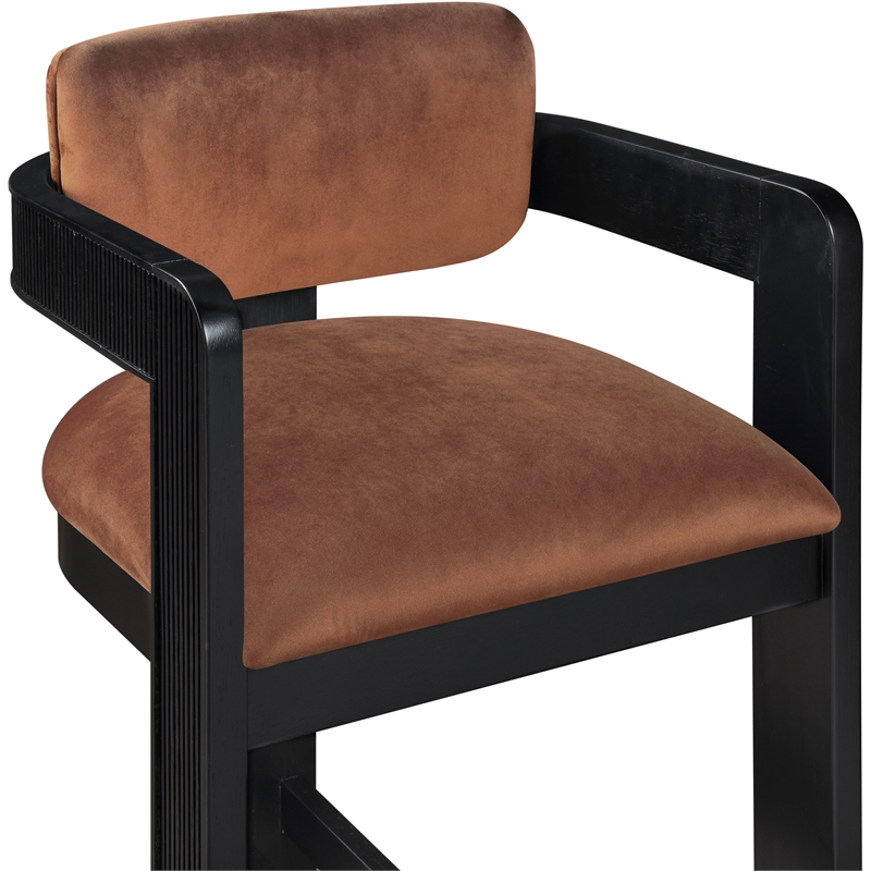 Pemberly Row Contemporary Solid Wood Frame Cognac Ultra Luxe Velvet Stool