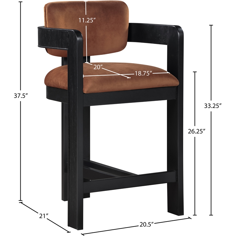 Pemberly Row Contemporary Solid Wood Frame Cognac Ultra Luxe Velvet Stool