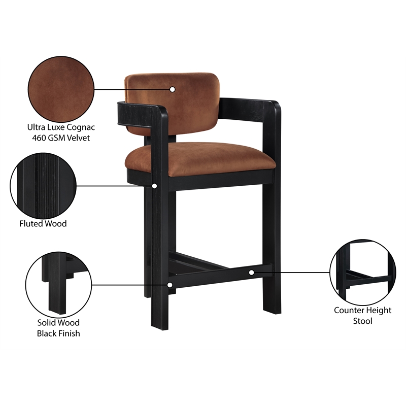 Pemberly Row Contemporary Solid Wood Frame Cognac Ultra Luxe Velvet Stool