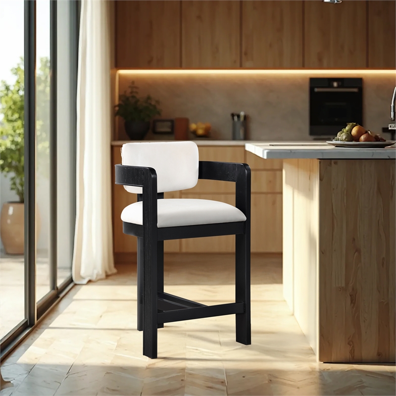 Pemberly Row Contemporary Solid Wood Frame Cream Ultra Luxe Velvet Stool
