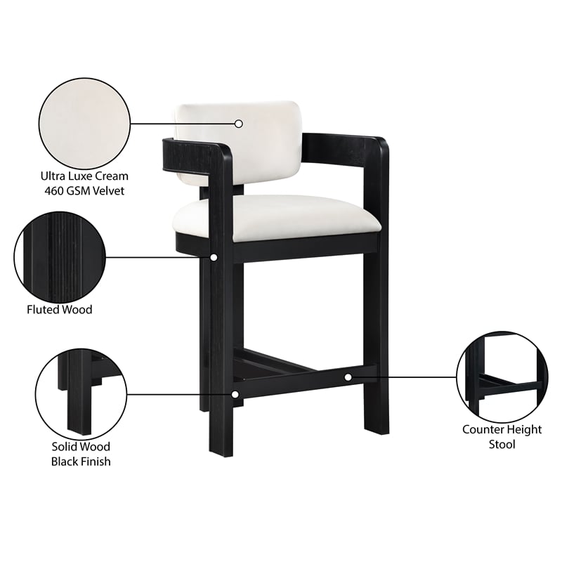 Pemberly Row Contemporary Solid Wood Frame Cream Ultra Luxe Velvet Stool