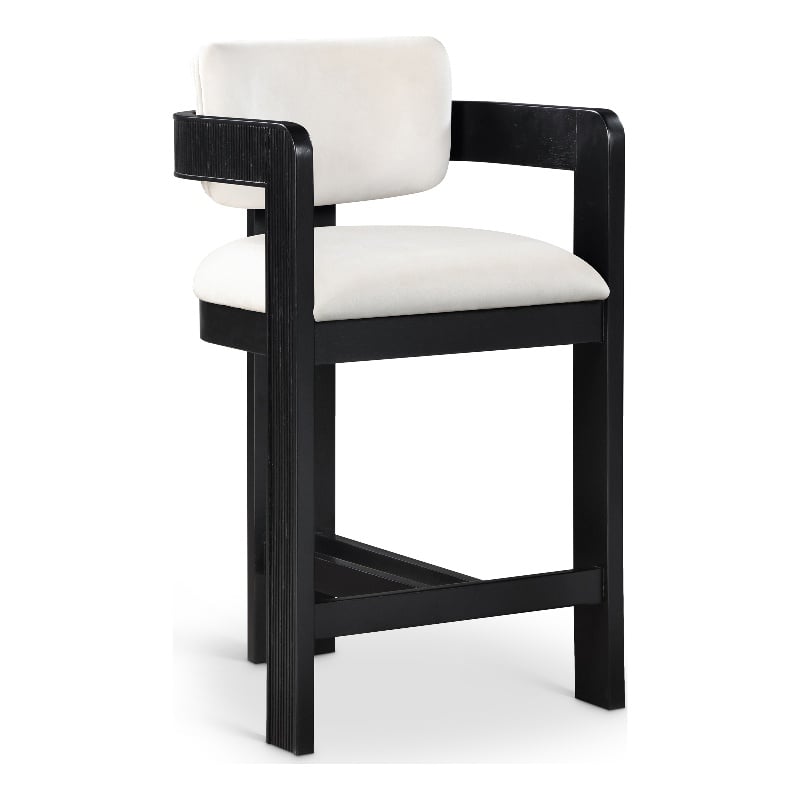 Pemberly Row Contemporary Solid Wood Frame Cream Ultra Luxe Velvet Stool