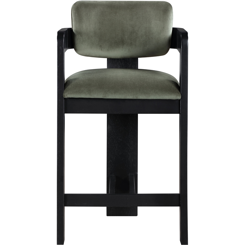 Pemberly Row Contemporary Solid Wood Frame Green Ultra Luxe Velvet Stool